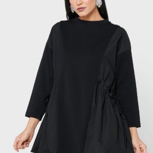 Black Ruched Colorblock Top