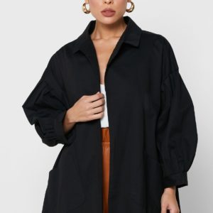 Black Pleat Detail Longline Jacket